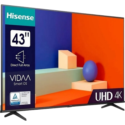 43" LED SMART TV Hisense 43A6K, Real 4K, 3840x2160, VIDAA OS, Black