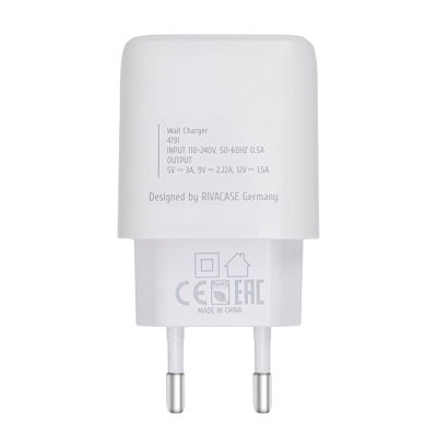 Wall Charger Rivacase PS4191 WD4, + Type-C-C to Type-C, 20W, White