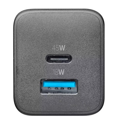 Wall Charger GAN Cellularline, 2 Ports, PD + USB, 45W, Black