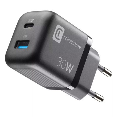 Wall Charger GAN Cellularline, 2 Ports, PD + USB, 30W, Black