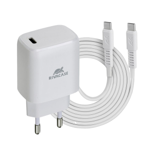 Wall Charger Rivacase PS4191 WD4, + Type-C-C to Type-C, 20W, White
