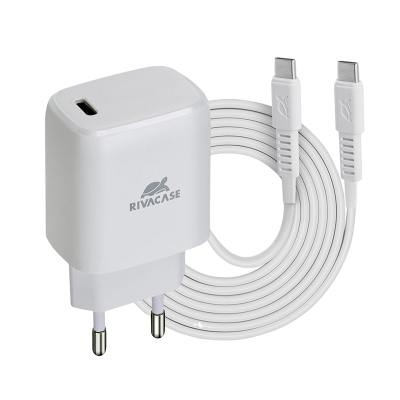 Wall Charger Rivacase PS4191 WD4, + Type-C-C to Type-C, 20W, White