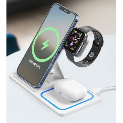 Wireless Charger XO, 3in1, WX023, White (apple supporting)