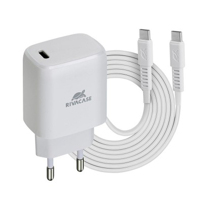 Wall Charger Rivacase PS4191 WD4, + Type-C-C to Type-C, 20W, White